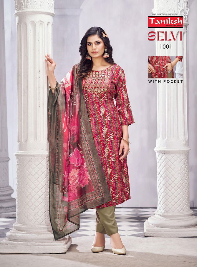 Selvi Vol 2 By Taniksh Heavy Rayon Embroidery Kurti With Bottom Dupatta Wholesale Shop In Surat